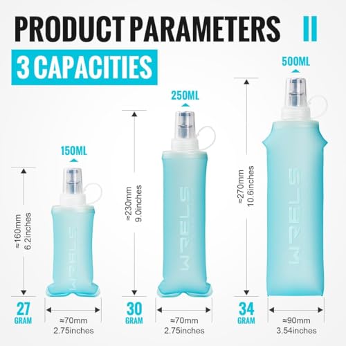 WRELS Soft Flasks Running Water Flask Folding Soft Water Bottles Small for Outdoor Sports Hiking Hydration Pack 5oz/8oz/17oz(WHITE,8oz) - color: White, style: 250ml/8oz