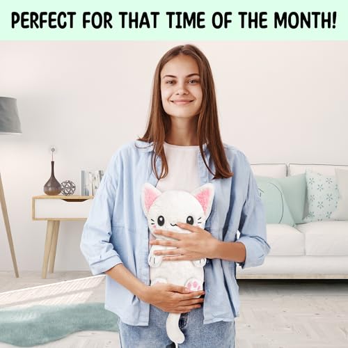 White Cat Microwavable 1.5 lbs Unscented Heating Pad for Women and Kids- Cute Soft Cozy Pillow Plush Heatable Warm Stuffed Animals - Kawaii Hot and Cold Plushie - White Cat Gifts for Girls and Women - color: White Cat