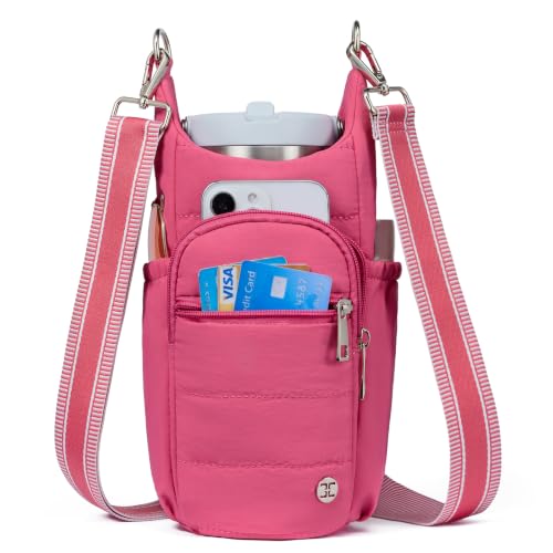 Telena Water Bottle Holder with Strap RFID Crossbody Bags for Women - color: Hot Pink