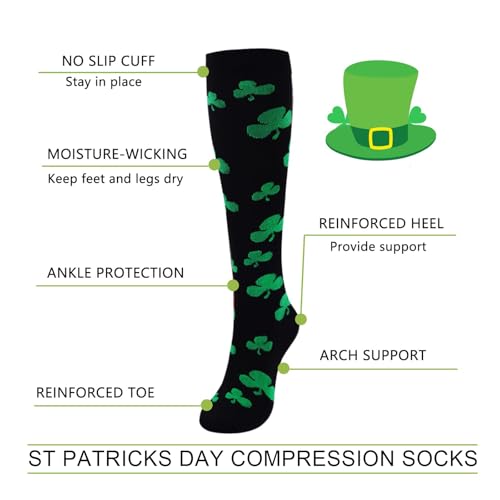 Junely Compression Socks for Women Knee High Socks Funny - color: A2-stpatricks01