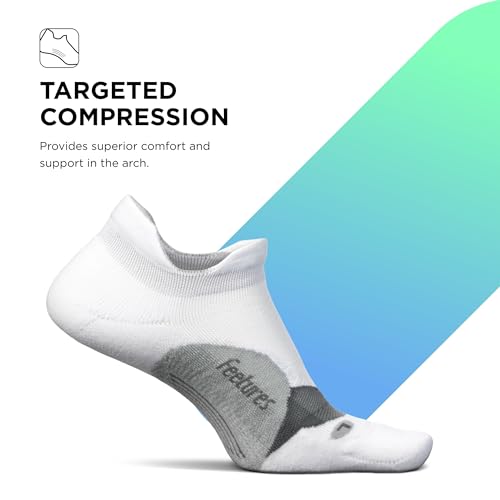 Feetures Elite Light Cushion No Show Tab Sock Wave - color: New White (1 Pair), size: Medium