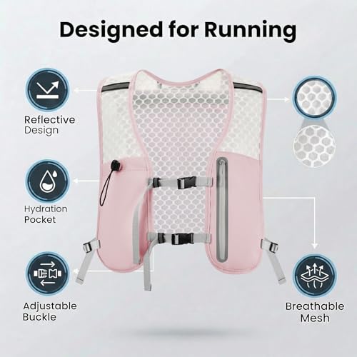 Running Vest for Women Men Hydration Backpack with 500ml Soft Flask Lightweight Water Pack - color: Pink+500ml Soft Flask