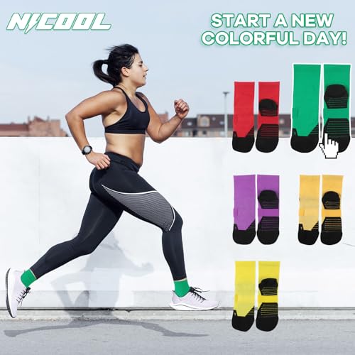 NIcool Cycling Socks For Men, 1/3 Pairs Bright Seamless Compression Running Crew Socks Youth Cushioned Tennis Quarter Socks - color: 3 Pairs Deep Green