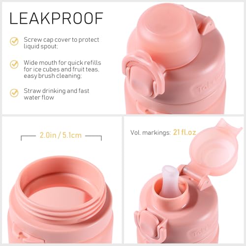 TakeToday Collapsible Water Bottles 21oz (600mL), Foldable Platinum Silicone Travel Water Bottle with Straw & Carry Strap, Leak-Resistant Screw Lid, Wide Mouth, BPA-Free for Hiking, Camping, Travel - color: Cherry Breeze