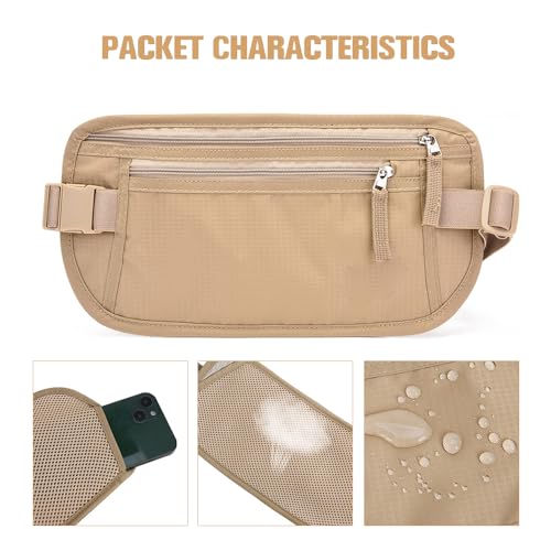 2 Piece RFID Blocking Money Belt for Men and Women, Khaki, 2 Pieces - color: Brown-2
