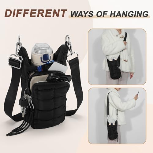 Water Bottle Holder with Adjustable Strap Bottle Sling Bag for Hiking Black