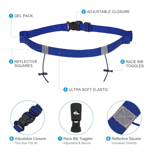 PATIKIL Elastic Triathlon Running Belt, 2 Pack Adjustable Race Number Belt Race Belt Bib Holder with 6 Energy Gel Loops for Marathons Racing Cycling, Blue - color: Blue