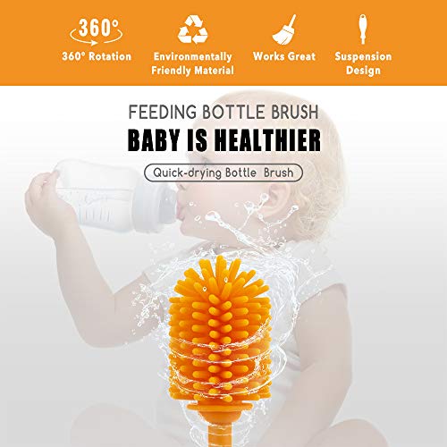 Silicone Bottle Brush with Long Handle, 12.5" Bottle Cleaning Brush, Orange - color: Orange