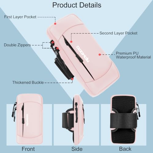 Running Armband Phone Holder, Water Resistant Arm Band 7.5" Pink - color: 02-Pink