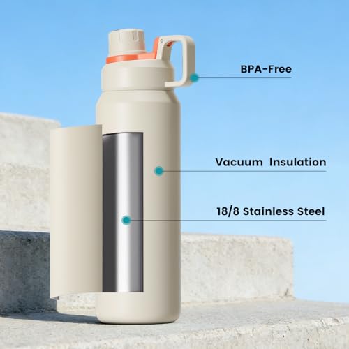 30oz White Insulated Water Bottle with Carry Handle for Gym & Commute - color: White