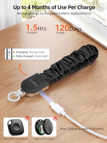 Keychain Wristlet, Works with Apple Find My, Rechargeable - color: Black+Silver
