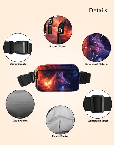 Wolf Fanny Pack Fashion Belt Bag Lightweight Waist Pouch with Adjustable Strap Mini Crossbody Bags for Women Travel Sports Running - color: Dark Red