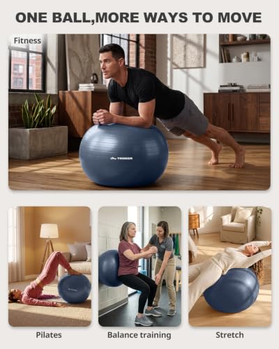 Trideer Yoga Ball for Exercise, Pregnancy, Exercise Ball, Pump Included - color: Navy Blue, size: L(23-26ines/58-65cm)