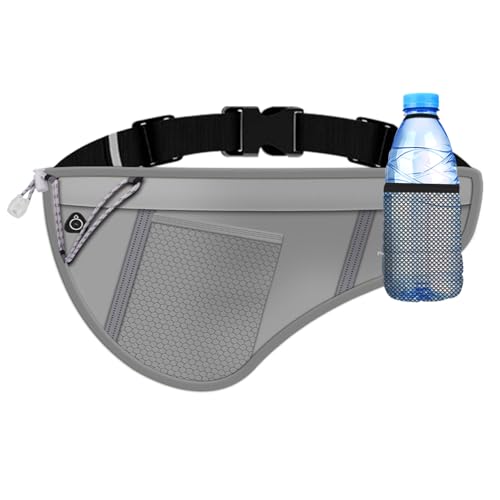 SooGree Men Women Sports Running Waist Bag, Waterproof Fanny Packs with Adjustable Belt, Waist Fanny Pack Bag with Water Bottle Holde for Running Hiking Walking Biking - color: GSP8807-Gray