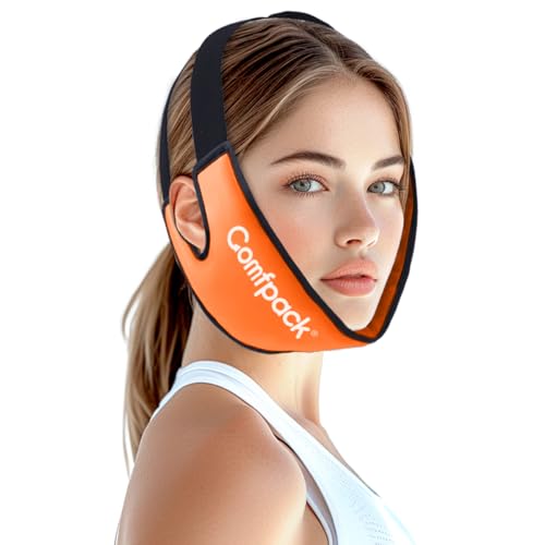 Comfpack Wisdom Teeth Ice Pack Head Wrap with Ear Hole Design, Reusable Hot Cold Gel Face Jaw Ice Pack, Soft Plush Cold Pack for TMJ Pain Relief, Tonsillectomy, Oral Surgery, Face Swelling - color: Orange 1pack