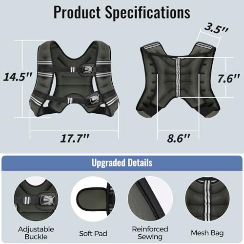 Zeerun Weighted Vest, 6/8/10/12/15/18/20/24/30LB for Men Women - color: Gray, size: 15 Lb