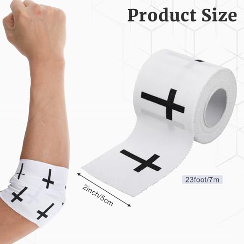 Cross Wrist Tape, White Cotton Christian Athletic Tapes, Sports Lacrosse Baseball Soccer Wrist Tape Baseball Soccer, Pre-Wrap Cross Athletic Tape 2 Inch Wide for Athletes Serrated Edge - color: White