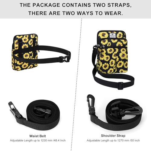HUA ANGEL Multifunctional Fanny Pack for Men & Women Lightweight Waist Bag with 3 Zip Compartments, Cross body bag for Running Walking Sport Travel - color: Sunflowers