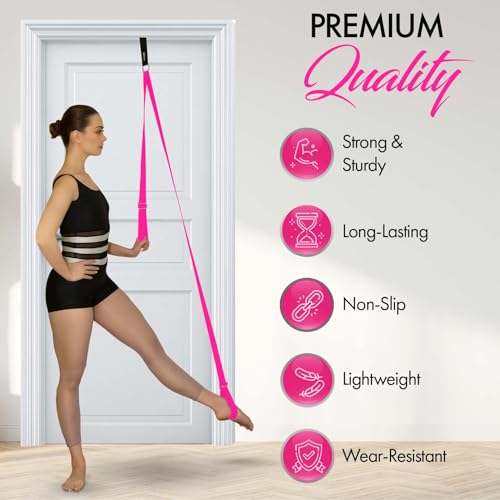 Stretching Strap with Door Anchor for Splits and Flexibility Training - color: Pink