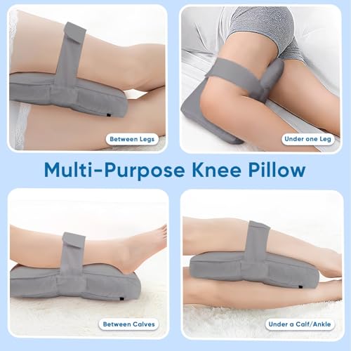 Knee Pillow with Soft Straps for Side Sleepers (Black) - color: Grey