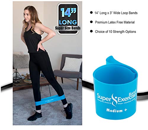 USA 14" x 3" Extra Long Latex Free Mini Loop Bands in 3, 5, 10 Pack Sets. 10 Strengths for Resistance Training, Stretching, Yoga, Toning. Plus an Exclusive iPhone App and E-Book. - color: n. Sky Blue MEDIUM+ Loop Band 5 Pack