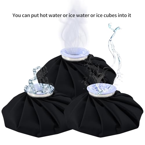 Ice Bags Ice Packs for Injuries,Reusable Ice Bags refillable Ice Pack Hot Water Bottle Hot Water Bag for Knee Head Hand Face Pain Relief,Hot Cold Compress,2Packs(9”&11”) Black - size: 9" & 11", style: Black