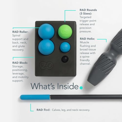 RAD All-in Kit 7-in-1 Foam Roller Set for Whole Body Massage & Myofascial Release with Roller Stick, Yoga Block, Massage Balls Muscle Recovery Tools for Mobility & Flexibility