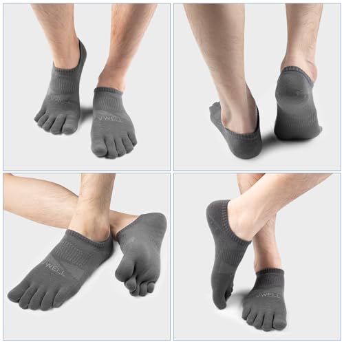 VWELL No Show Toe Socks for Men Women COOLMAX Five Finger Socks Athletic Running Ankle Low Cut 5 Toe Socks (3Pairs) - color: Grey, size: Medium