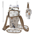 Water Bottle Carrier Bag for Stanley 40/30oz Cup Tumbler with Phone Pocket,Insulated Crossbody Water Bottle Holder with Adjustable Strap,Water Bottle Sling Pouch for Hiking Walking Camping Accessories - color: Brown Bow Tie