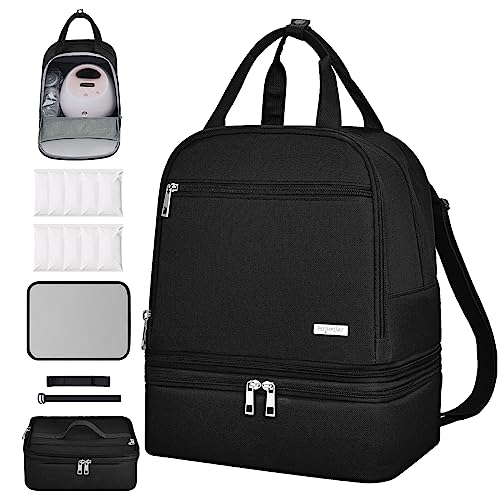 Derbiedersinn Breast Pump Bag, Compatible with Spectra Pumps, Insulated Carrying Case with Cooler for Milk Storage, Travel, Work, Daycare， Black - color: Black