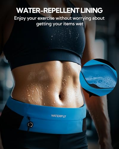 WATERFLY Running Belt Fanny Pack: Slim Lightweight Waist Bag for Runners - color: Blue