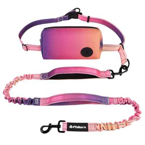 Philorn Hands Free Dog Leash for Dogs with Pouch, Adjustable Waist Leash - color: Gradient color