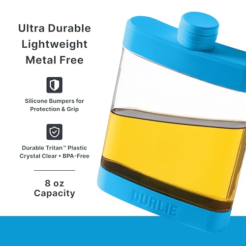 DUALIE 8 oz Hip Flask for Liquor - Shatterproof Alcohol Flasks with Clear Tritan Plastic and Silicone Grip - Flask Gift for Men & Women - Glacier - color: Glacier