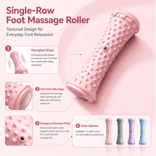 Foot Massager Roller Tool Plantar Fascia Massage Roller Textured Foot Care Arch Muscle Rolling Tool Home Office Use - color: Pink