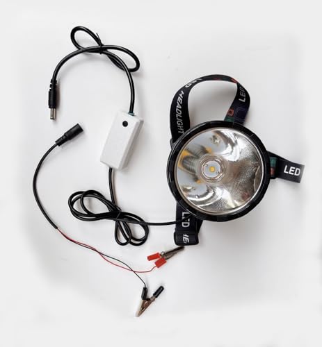 MEMEMOKON Large LED Headlamp with DC 12V Power, 15W Clip-On Light Hiking Outdoor Camping Running Cycling Fishing Lamp (Warm White)