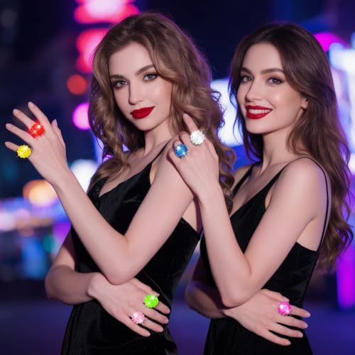 50 Pcs Light Up Rings Flashing LED Rubber Finger Rings for Carnival, July 4th, Halloween, Christmas, Concert, Goodie Bag Fillers, Raves - color: Multicolor