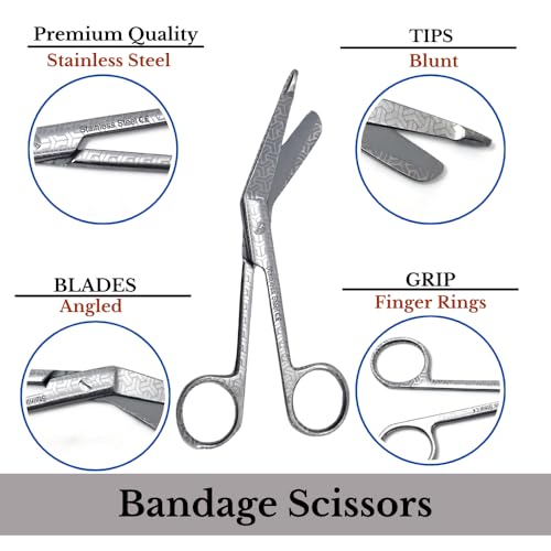 Bandage Scissors 5.5" Long Set of 6 Nurse Vet Tech Gift Made of Stainless Steel with Colorful Patterns First Aid Used For Cutting Gauze Tape Clothing Bandages Vet Wrap Adhesive Removal (Set 9) - style: Set 9