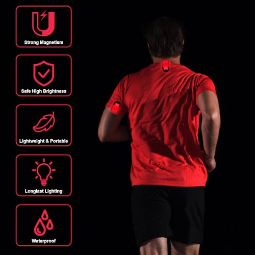 Aucuu Reflective Running Gear Set, Magnetic LED Clip Lights, Rechargeable Magnet Clip, Running Safety Lights with 3 Lighting Modes, High Visibility, Brightly Luminous for Night Running, Cycling - color: #3 Red