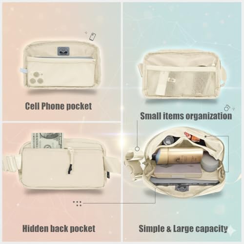 INTINI Crossbody Fanny Pack for Women, Small Belt Bag Waist Purse with Adjustable Strap, Mini Hip Pack Side Bag for Travel, Running, Gym and Daily Wear - color: S - Lvory