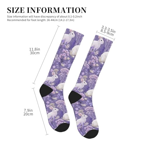 Cute Compression Socks Knee High Support Stockings Women Men - color: Rabbit Purple1