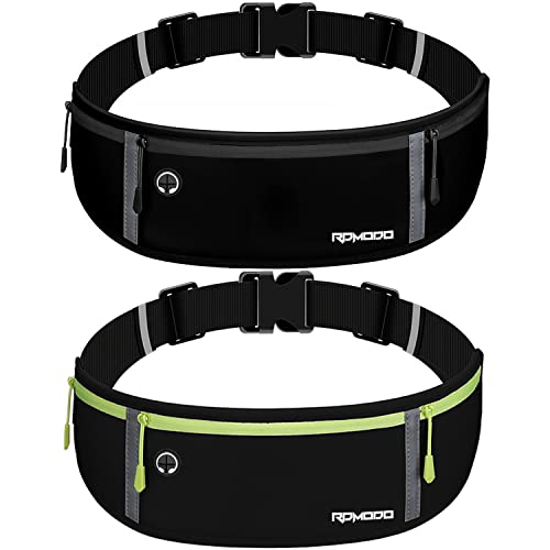 Running Belt Set, Fanny Pack for Women Men, Pure Black+Black Green
