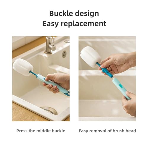 Bottle Brush Long Handle Cup Cleaner Brush Sponge Bottle Scrubber Detachable Handle Portable Sponge Cleaning Brush for Cups Wine Glasses Water Bottles Baby Bottles and Vacuum Flasks(3 PCS) - color: White, Blue, Pink