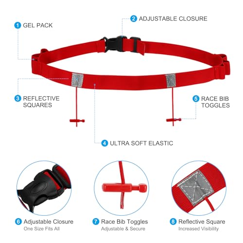 PATIKIL Triathlon Belt Bib Holder, Elastic Marathon Race Number Belt Marathon Running Race Belt with 6 Gel Loops for Marathon Racing Cycling, Red - color: Red