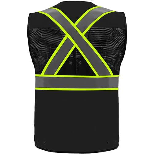 Safety Vest High Visibility Reflective Construction Vest for Men - color: Black, size: X-Large