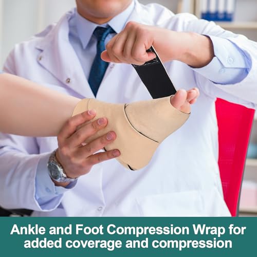 Geiserailie 2 Pcs Ankle and Foot Compression Wrap Adjustable Ankle Support Brace Lymphedema Wraps Medical Grade Compression Circulation Support Lymphedema Garments for Men Women 20-40mmhg