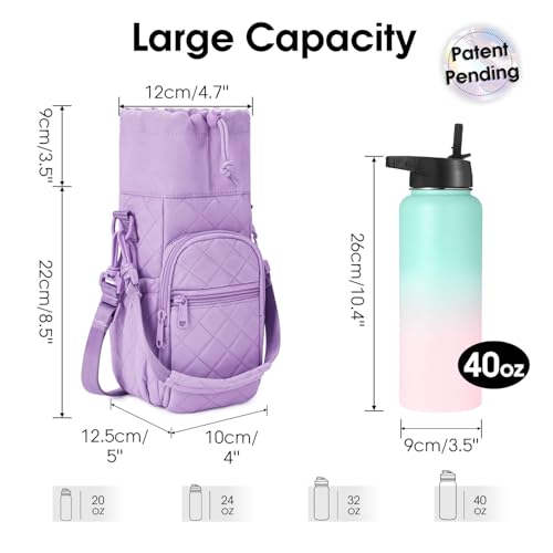sportsnew 40oz Insulated Crossbody Water Bottle Sling Bag w/Phone Pocket - color: Quilt Purple