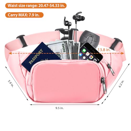 Large Fanny Pack for Women Men - Syican Waist bag with 3-Zipper Pockets - color: Pink