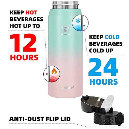Fanhaw 24oz Kids Stainless Steel Water Bottle with Straw Lid, Green Pink - color: Green Pink, style: 24 Ounces