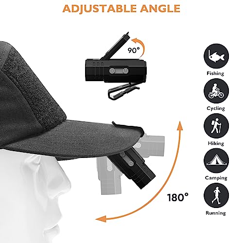 LED Hat Clip Light 400 Lumen Rechargeable Clip on Cap Lights with Motion Sensor, 180° Adjustable Hands Free Hat Flashlight Headlamp for Camping, Fishing, Hiking, Running