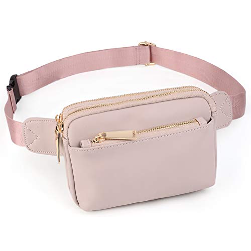 UTO Fanny Pack Crossbody Belt Purse Chest Waist Hip Travel Hiking Bumbag - color: 0759 PU Leather Light Pink